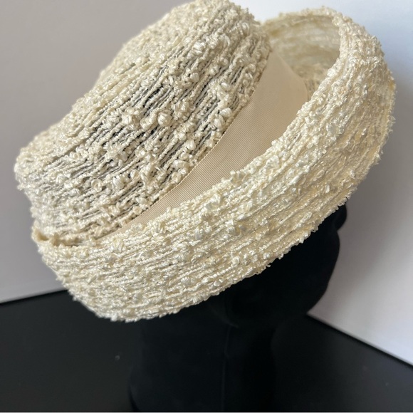 Vintage 1960s I. Magnin Ladies Wide Brim Beige White Straw Woven Summer Hat - Picture 8 of 11
